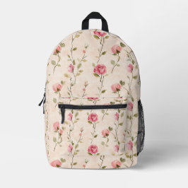 Pretty Pink Cream Roses Floral プリントバックパック