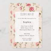 Pretty Pink Cream Roses Floral Birthday 招待状 (正面/裏面)