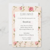 Pretty Pink Cream Roses Floral Birthday 招待状 (正面)