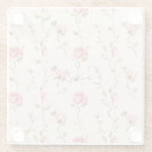 Pretty Pink Cream Roses Floral Bridal Shower ガラスコースター (裏面)