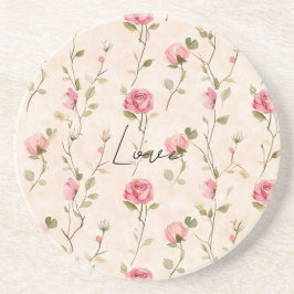 Pretty Pink Cream Roses Floral Bridal Shower コースター