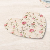 Pretty Pink Cream Roses Floral Bridal Shower ペーパーコースター (アングル)
