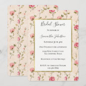 Pretty Pink Cream Roses Floral Bridal Shower 招待状 (正面/裏面)