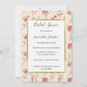 Pretty Pink Cream Roses Floral Bridal Shower 招待状 (正面)