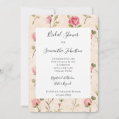 Pretty Pink Cream Roses Floral Bridal Shower 招待状 (正面)
