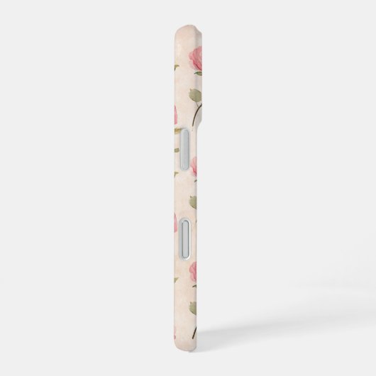 Pretty Pink Cream Roses Floral iPhone 16ケース (右側面)
