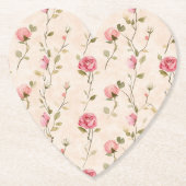 Pretty Pink Cream Roses Floral Wedding  ペーパーコースター (正面)