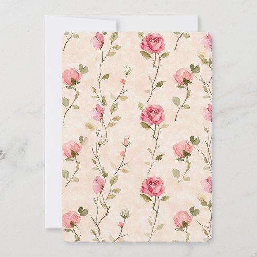 Pretty Pink Cream Roses Floral Wedding 招待状 (裏面)