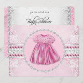 Pretty Pink Diamonds and Pearls Baby Shower 招待状 (正面/裏面)