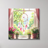 Pretty Pink Dreamcatcher and Plants Window Sill キャンバスプリント (正面)