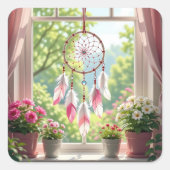 Pretty Pink Dreamcatcher and Plants Window Sill スクエアシール (正面)