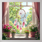 Pretty Pink Dreamcatcher and Plants Window Sill ポスター (正面)