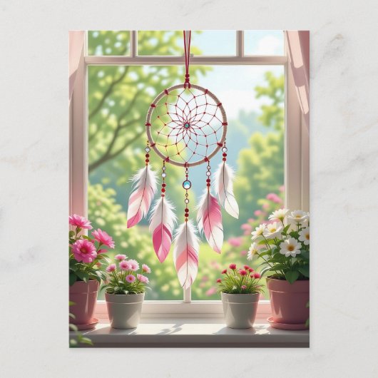 Pretty Pink Dreamcatcher and Plants Window Sill ポストカード (正面)