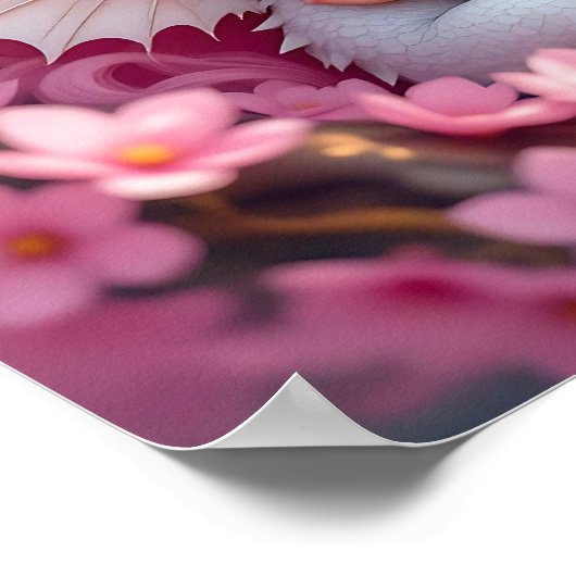 Pretty Pink Elven Fairy & Dragon  ポスター (角)