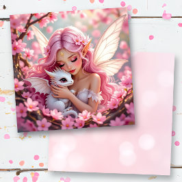 Pretty Pink Elven Fairy & Dragon Blank カード