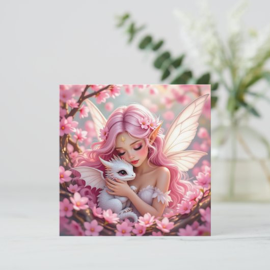 Pretty Pink Elven Fairy & Dragon Blank カード (スタンド正面)