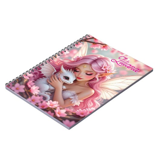 Pretty Pink Elven Fairy & Dragon Personalized ノートブック (左側)