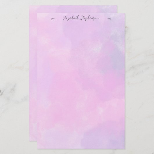 Pretty pink feminine watercolor custom name 便箋 (正面/裏面)