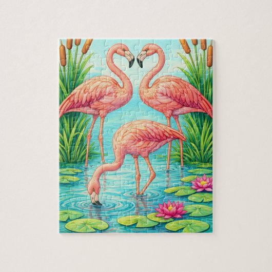 Pretty Pink Flamingo Pond Jigsaw Puzzle ジグソーパズル (縦)
