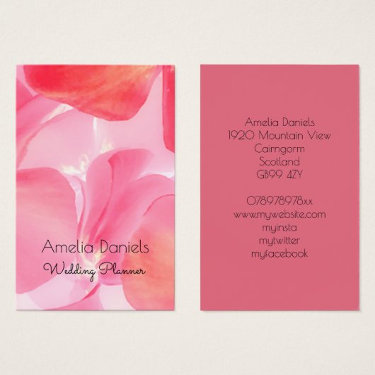 Pretty Pink Floral Business Card (正面&裏面)