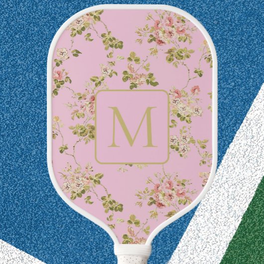 Pretty Pink Floral custom monogram ladies  ピックルボールラケット