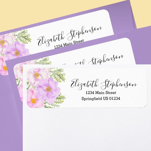 Pretty Pink Floral Custom Return Address ラベル