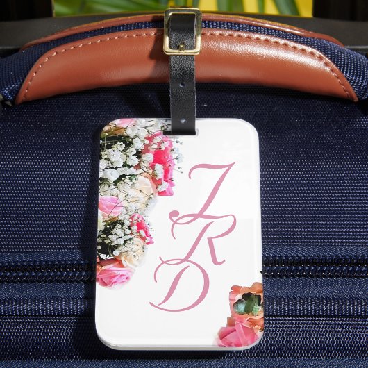 Pretty Pink Floral Monogrammed Luggage Tag ラゲッジタグ
