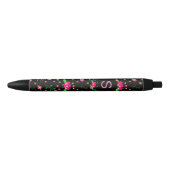 Pretty Pink Floral on Black Monogram 黒ボールペン (正面)