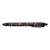 Pretty Pink Floral on Black Monogram 黒ボールペン (ボトム)