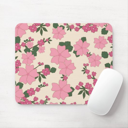 Pretty Pink Floral Pattern マウスパッド (マウス)
