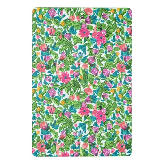 Pretty pink floral pattern greenery leaves Modern ミニクリップボード (裏面)