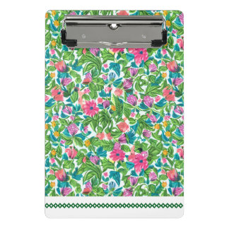 Pretty pink floral pattern greenery leaves Modern ミニクリップボード