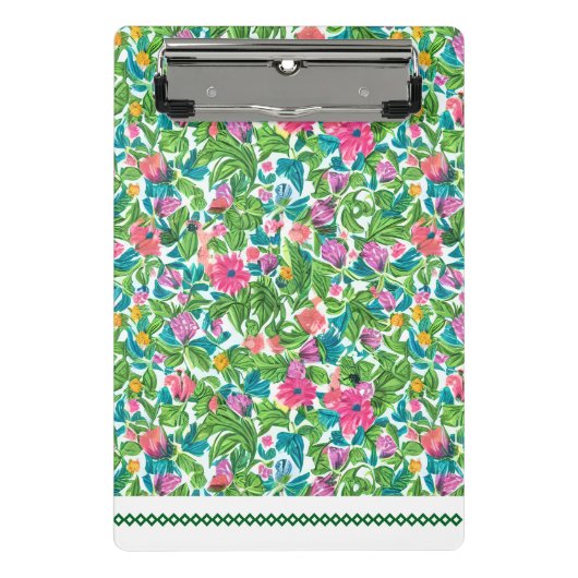 Pretty pink floral pattern greenery leaves Modern ミニクリップボード (正面)