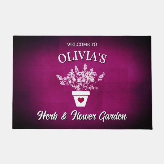 Pretty Pink & Floral Personalized Welcome ドアマット (正面)