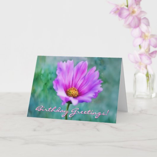 Pretty Pink Flower Artsy Birthday Card カード (蘭)