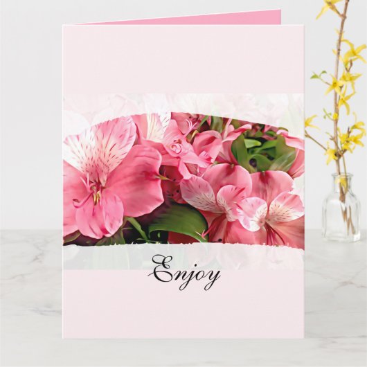 Pretty Pink Flower Folded Greeting Card カード (黄色い花)