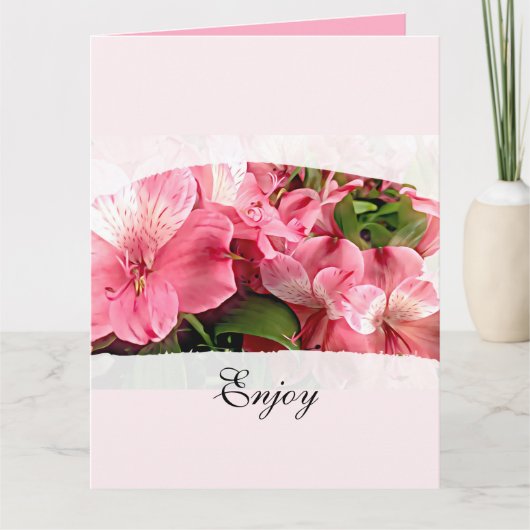 Pretty Pink Flower Folded Greeting Card カード (正面)