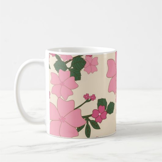 Pretty Pink Flower Pattern コーヒーマグカップ (左)