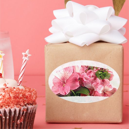 Pretty Pink Flower Sticker 楕円形シール (パーティー)