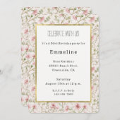 Pretty Pink Flowers Birthday 招待状 (正面/裏面)