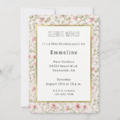 Pretty Pink Flowers Birthday 招待状 (正面)