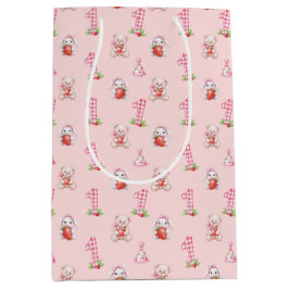 Pretty Pink Gingham, Bunnies and Bears! ミディアムペーパーバッグ