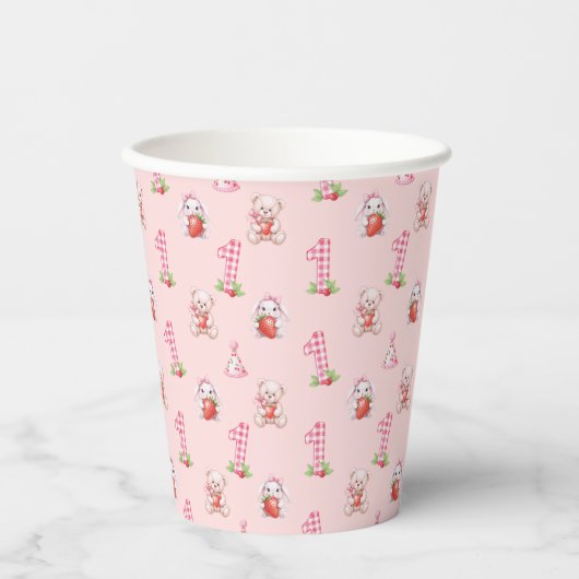 Pretty Pink Gingham, Bunnies and Bears! 紙コップ (正面)