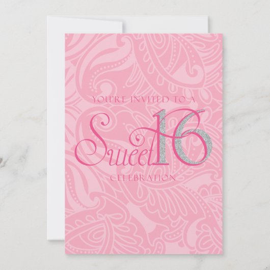 Pretty Pink, Glitter Sweet Sixteen Invitations 招待状 (裏面)