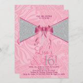 Pretty Pink, Glitter Sweet Sixteen Invitations 招待状 (正面/裏面)