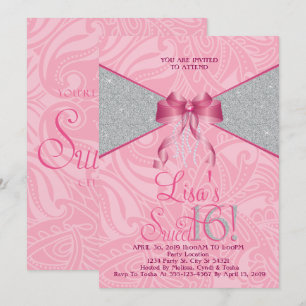 Pretty Pink, Glitter Sweet Sixteen Invitations 招待状