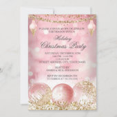Pretty Pink Gold Bauble Holiday Christmas Party 招待状 (正面)