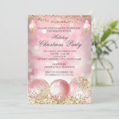 Pretty Pink Gold Bauble Holiday Christmas Party 招待状 (スタンド正面)