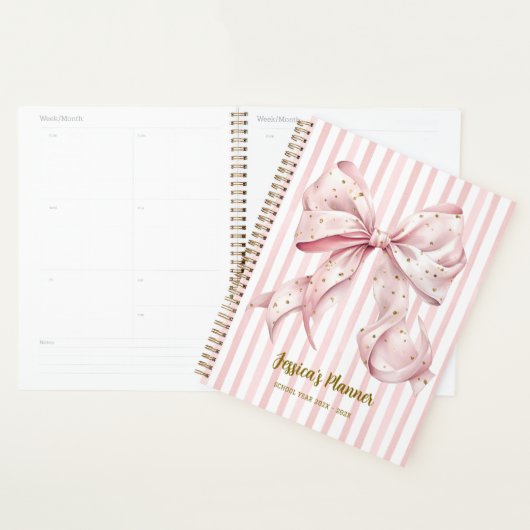 Pretty Pink Gold Confetti Bow School Planner プランナー手帳 (ディスプレー)