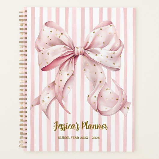 Pretty Pink Gold Confetti Bow School Planner プランナー手帳 (正面)